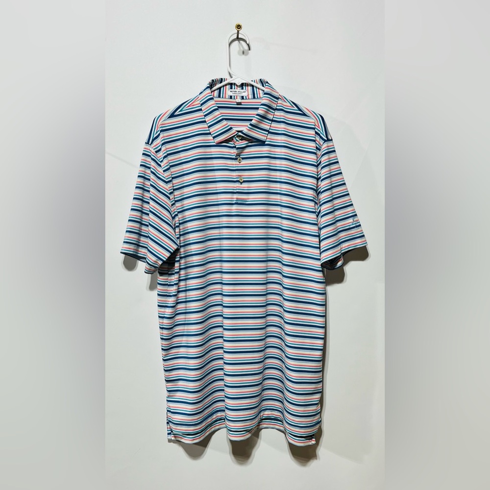 Peter Millar Summer Comfort Multicolor Striped Polo Shirt Mens Size XL
